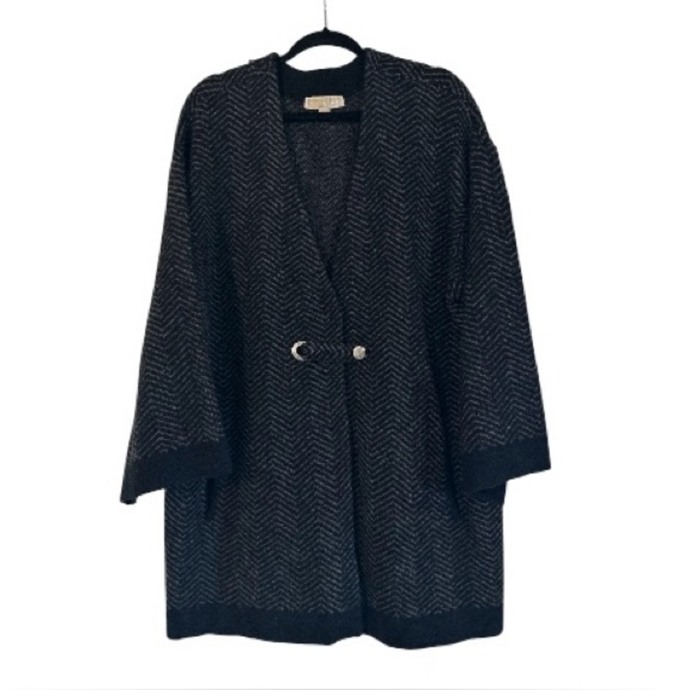 Michael Kors | Black & Grey Herringbone Knit Jacket / Coat | Size XL